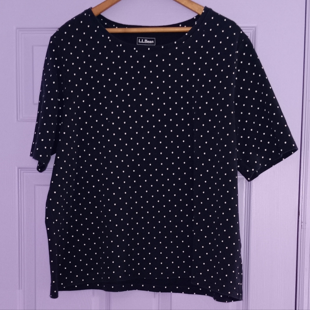 🦋HP! L.L. Bean |Navy Blue & White Polka Dot Top Plus Size 1X
